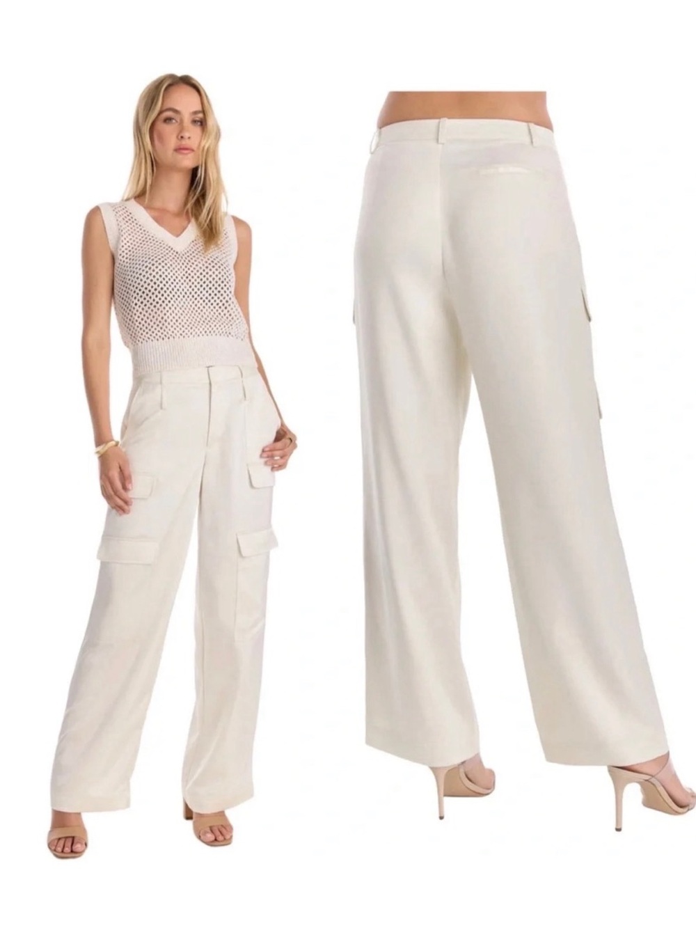 Noli Cream Wide-Leg Cargo Trousers